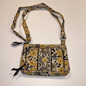 Vera Bradley Black Yellow Quilted Floral Leopard Print Multi-Pocket Shoulder bag